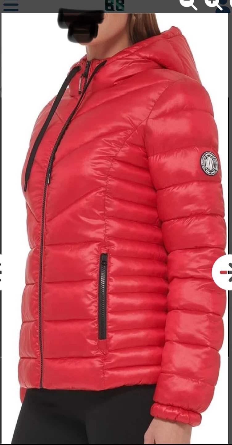 DKNY Red Puffer Jacket with Hood Size M - photo 2