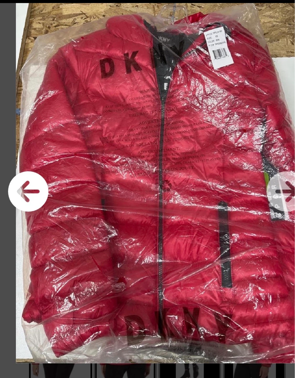 DKNY Red Puffer Jacket with Hood Size M