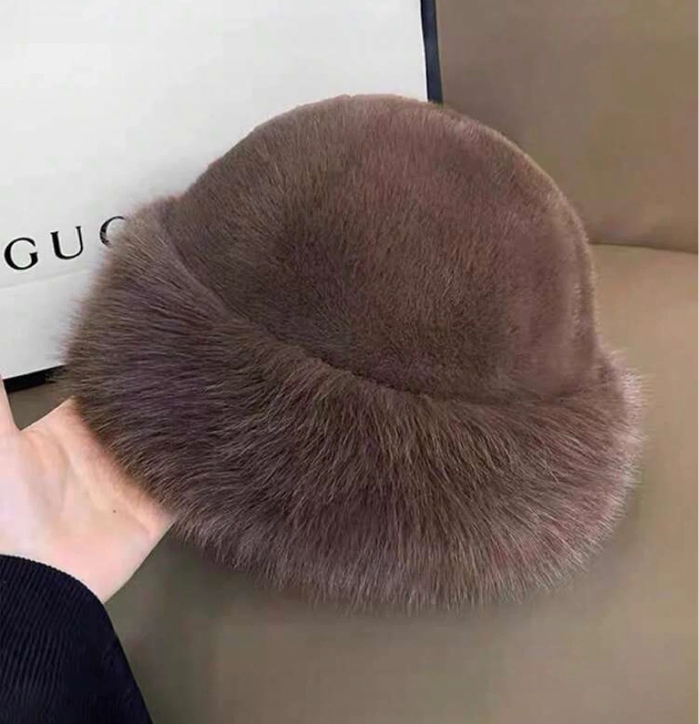 Brown Faux Fur Bucket Hat