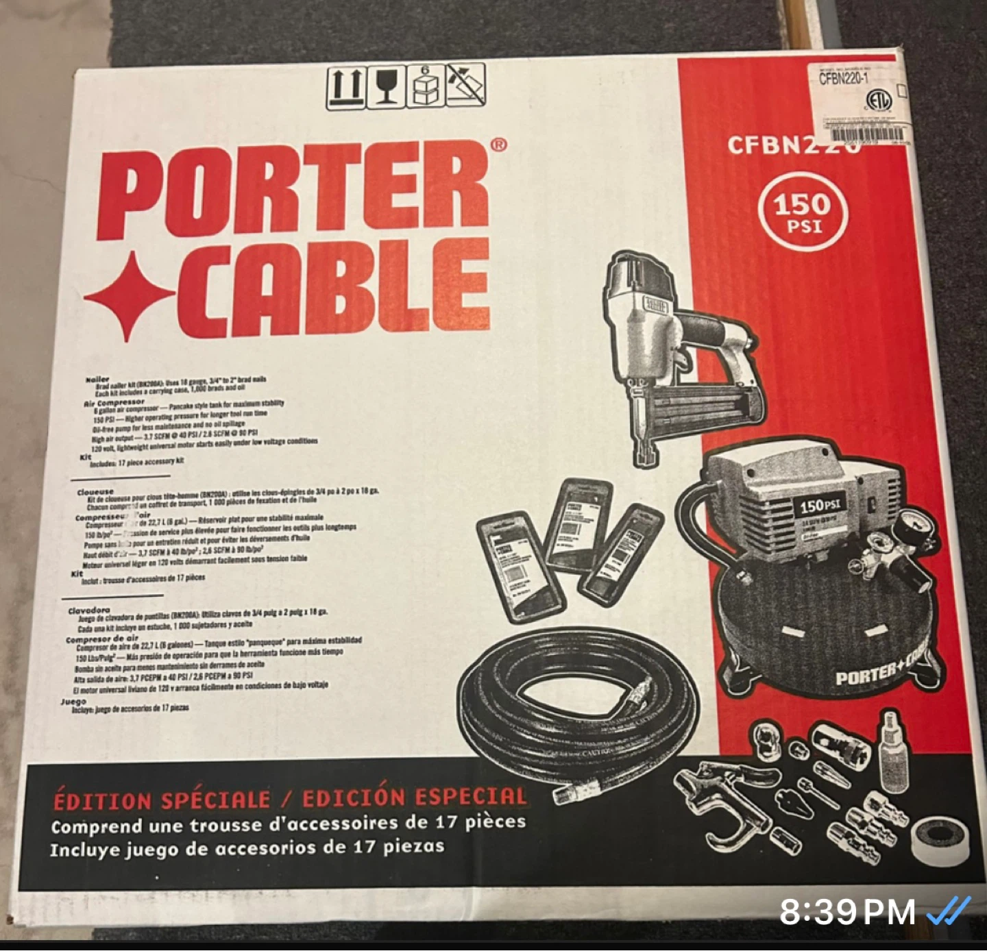 Porter Cable Brad Nailer, Compressor & Husky Air Tool Set - photo 2