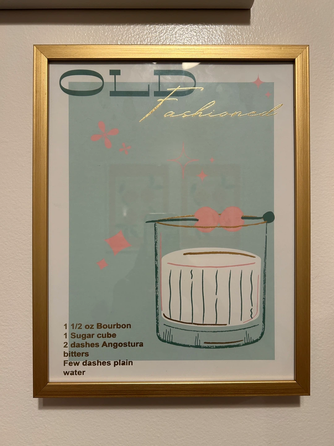 Framed "Old Fashioned" Cocktail Recipe Art Print