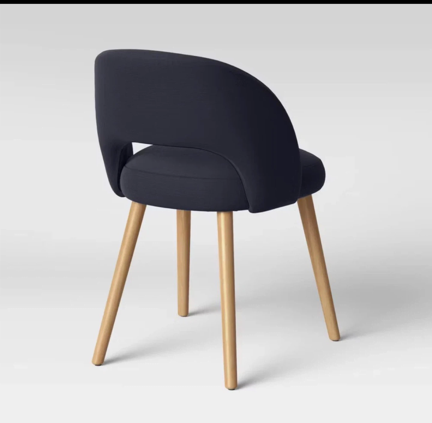 Galles Mid-Century Dining Chair - Navy Fabric, Natural Finish - photo 2