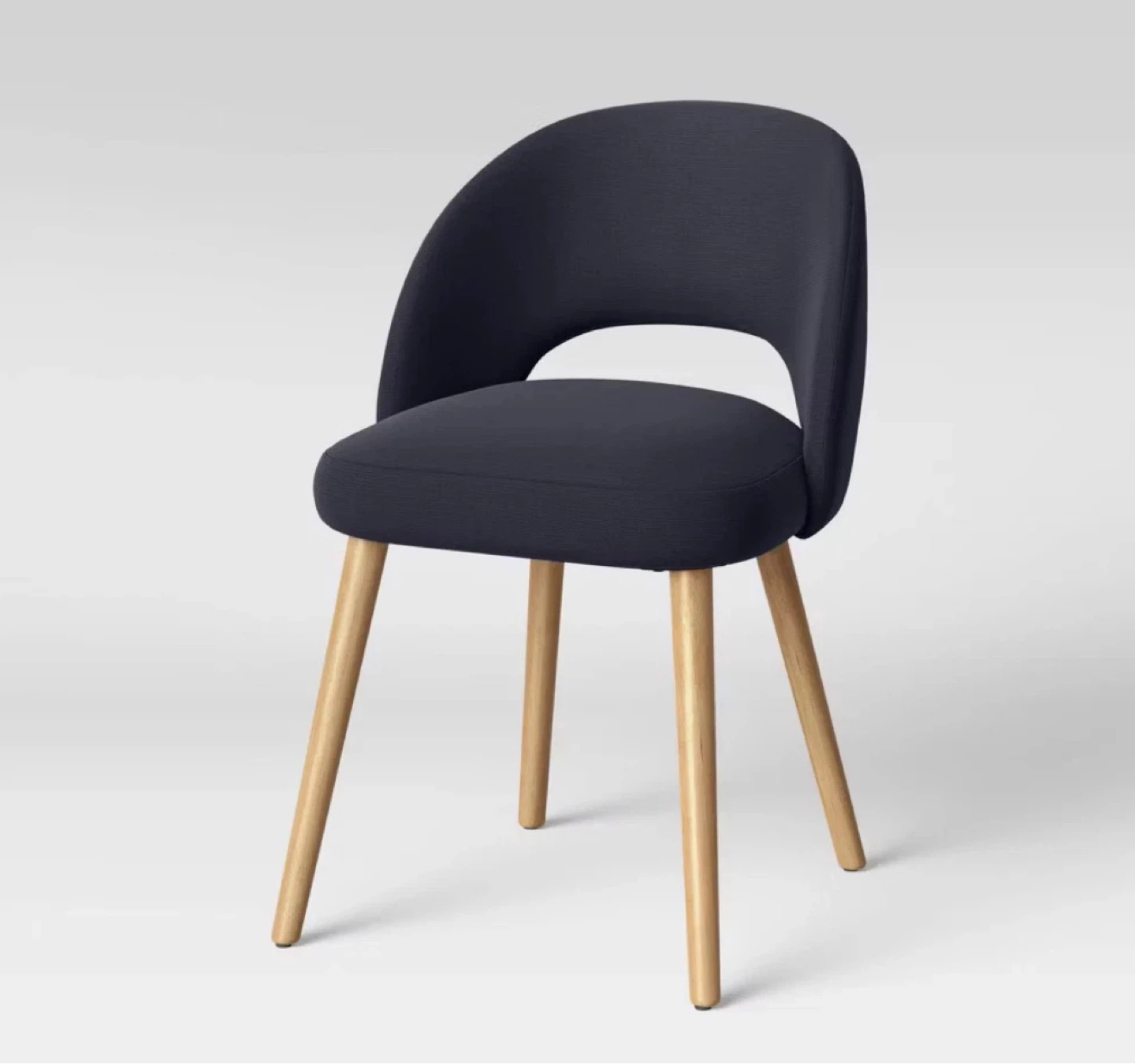 Galles Mid-Century Dining Chair - Navy Fabric, Natural Finish