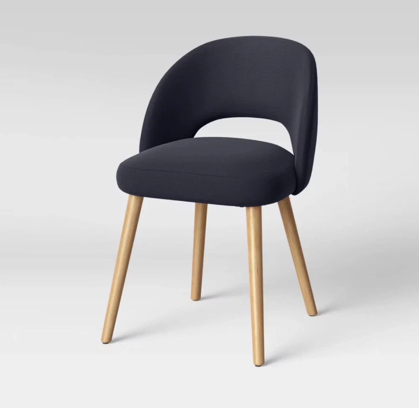 Galles Mid-Century Dining Chair - Navy Fabric, Natural Finish - photo 3