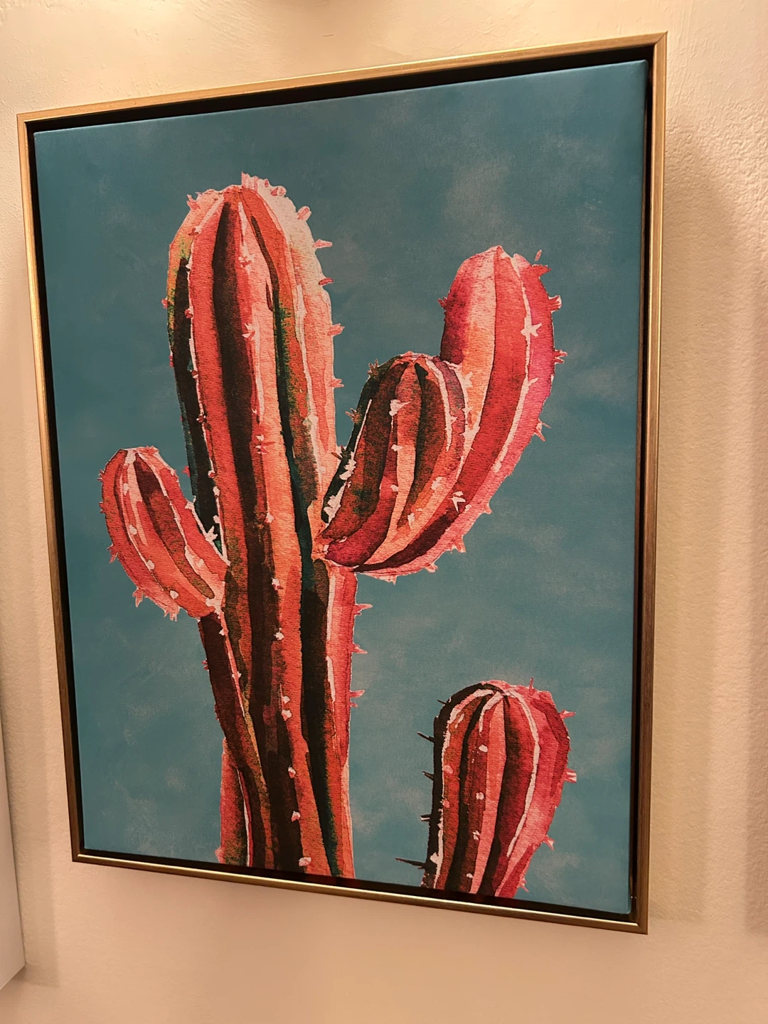 Canvas Wall Art Print with Red Cactus Design