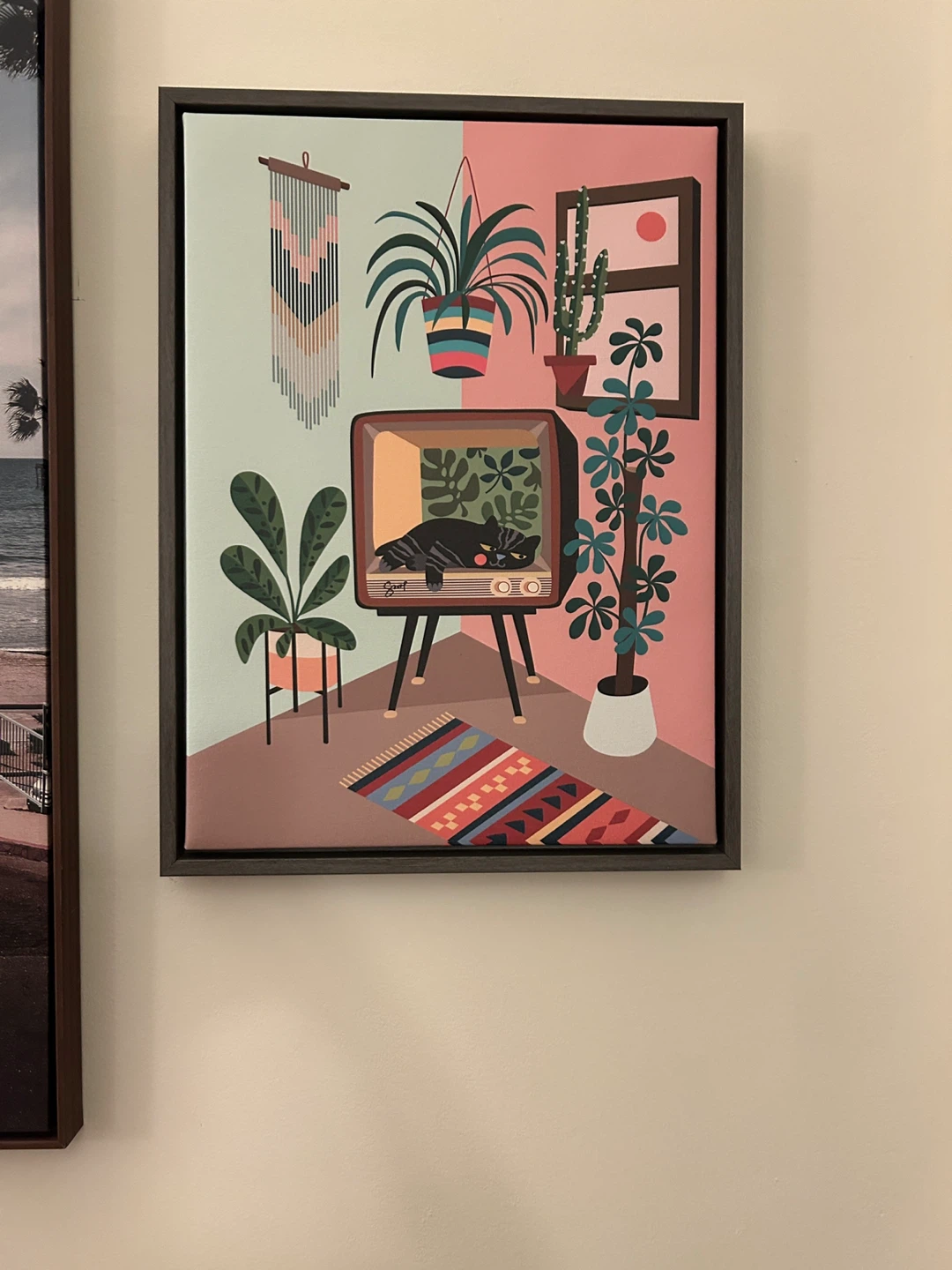 Framed "Retro TV Cat" Canvas Art Print - photo 2