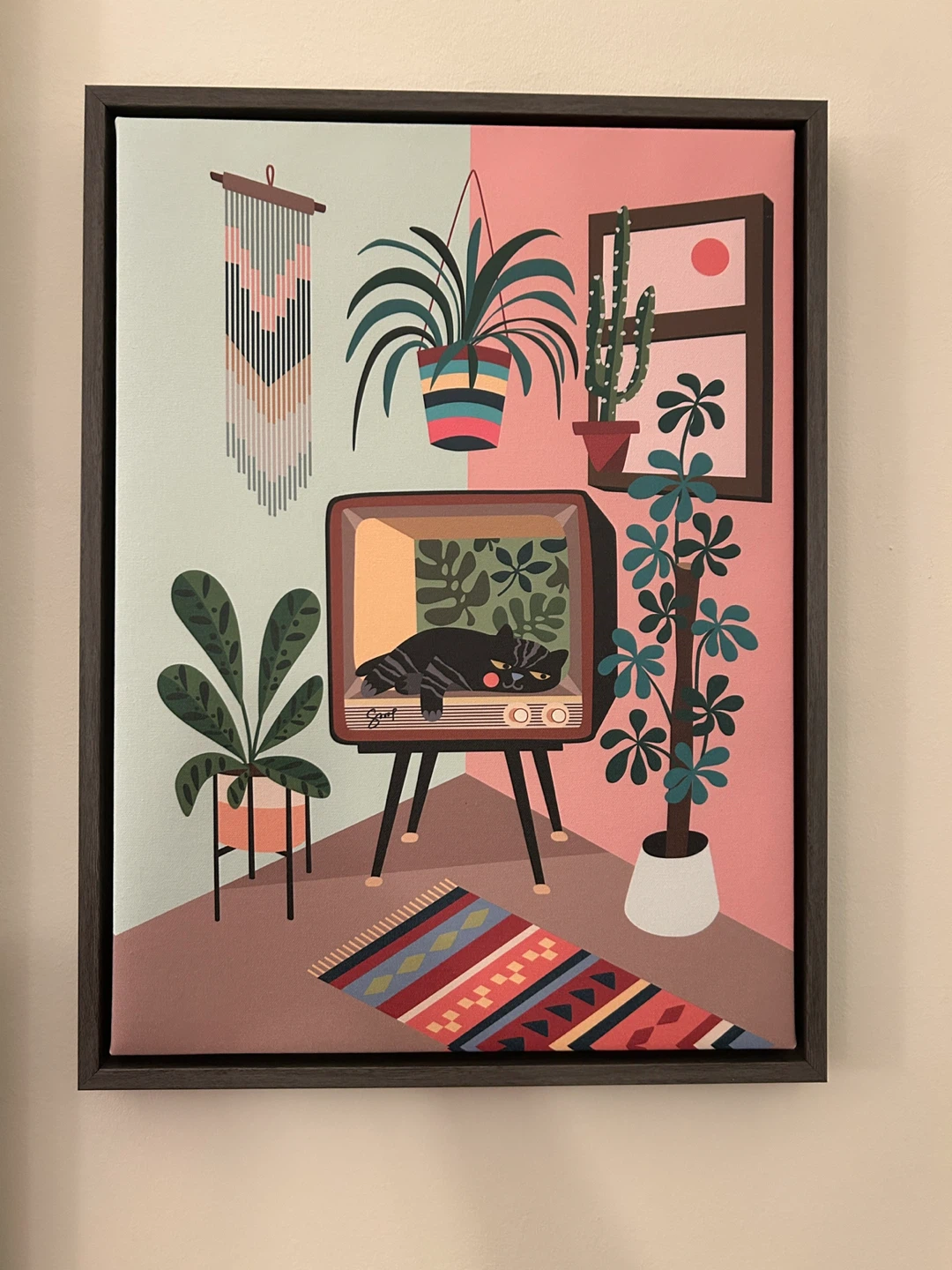 Framed "Retro TV Cat" Canvas Art Print