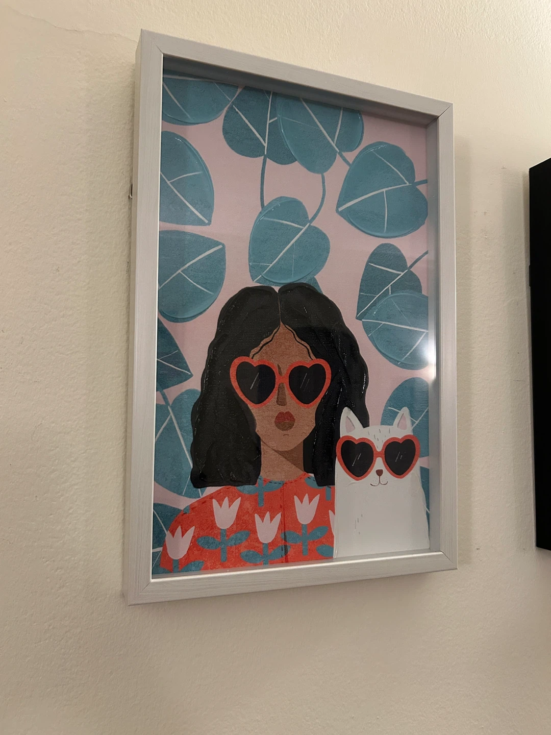 Framed Art Print - Woman and Cat with Heart Sunglasses - photo 2