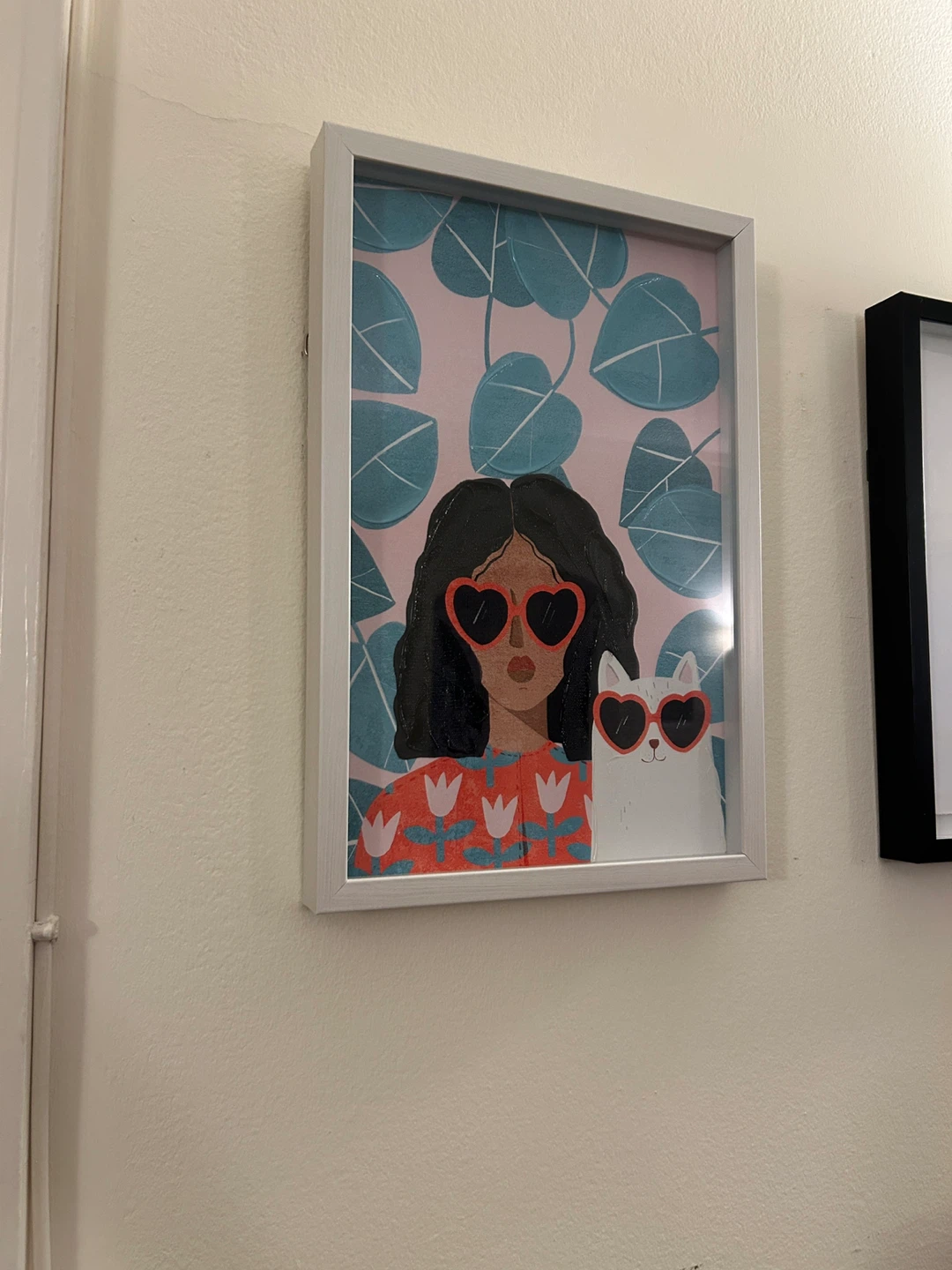 Framed Art Print - Woman and Cat with Heart Sunglasses - photo 3
