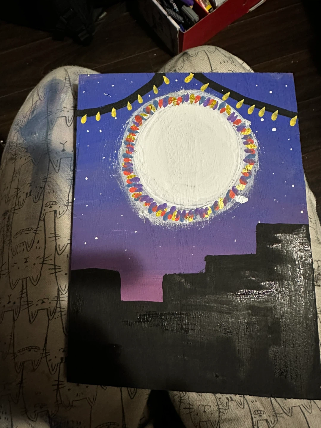 Handmade Painting of Cityscape with Lights 3$