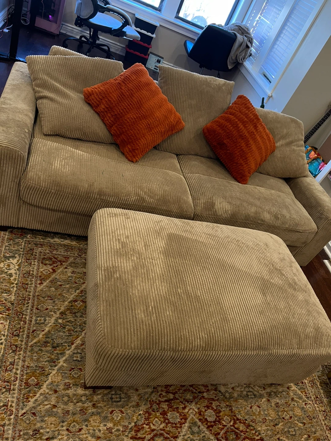 Corduroy Sofa with Ottoman