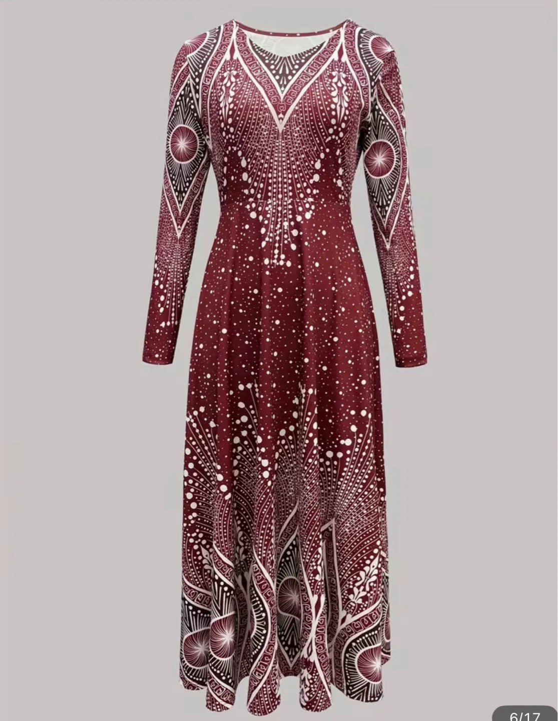 Long Sleeve Maxi Dress Red/White Pattern - photo 2
