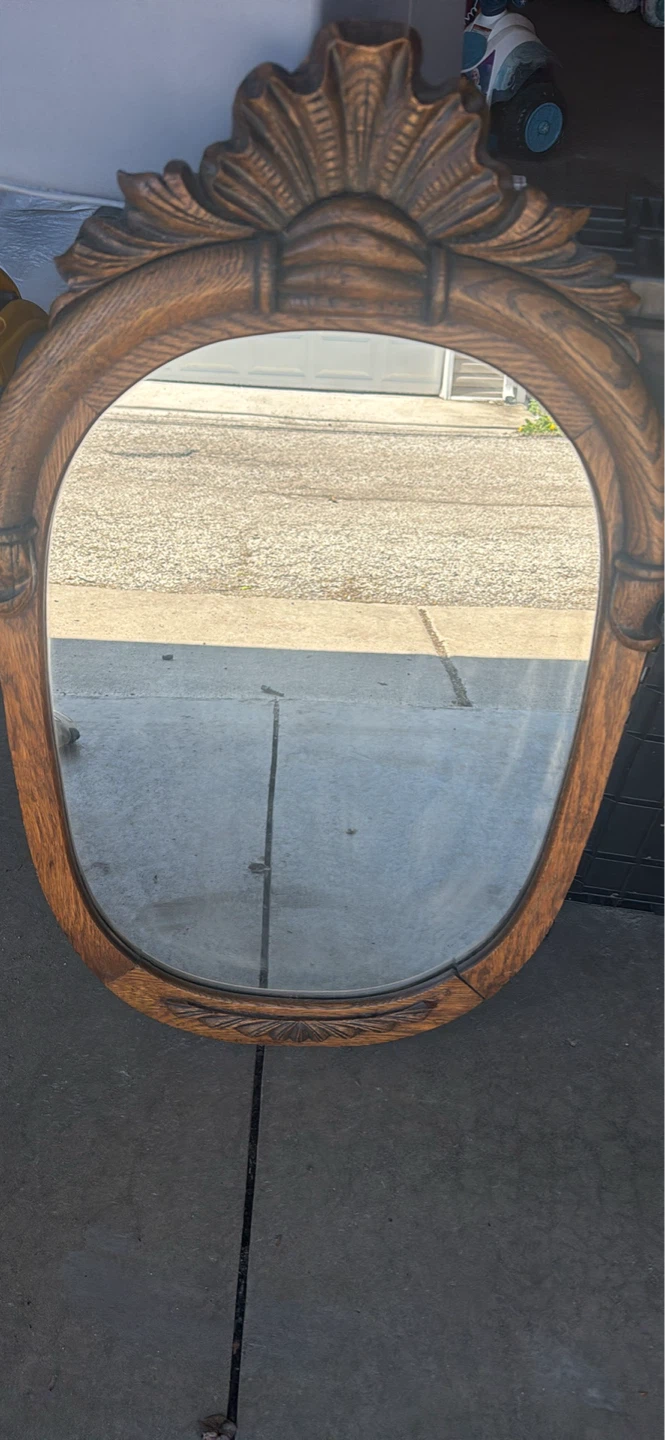 Ornate Wood Carved Oval Mirror - photo 2