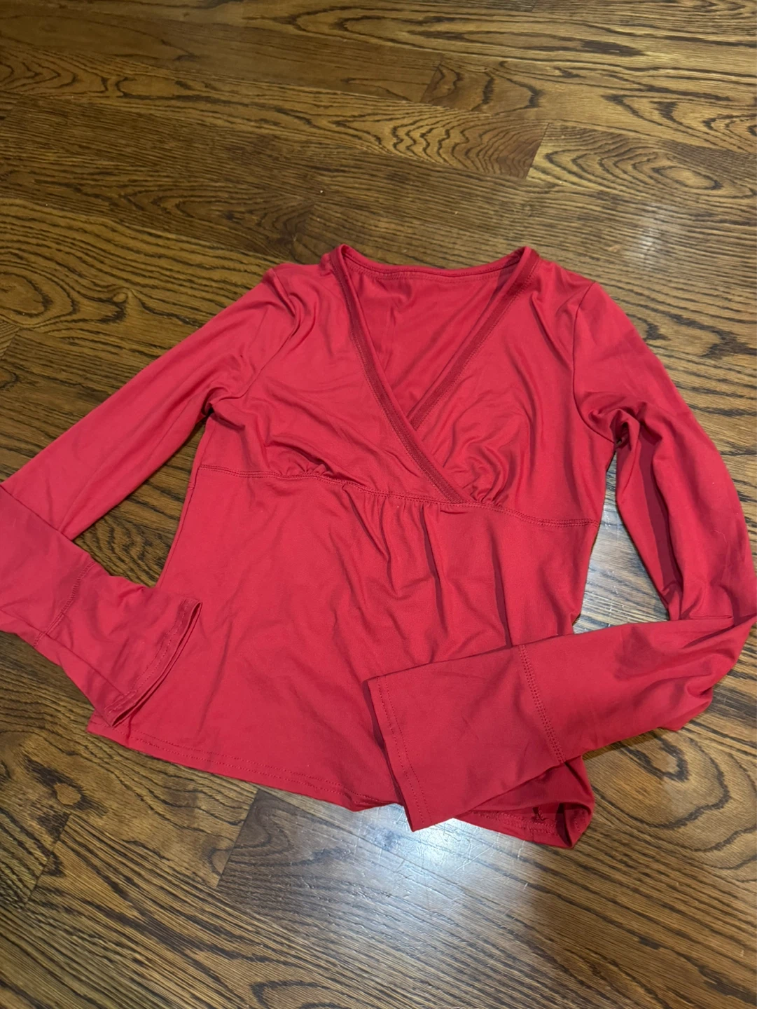 Red long-sleeve wrap top