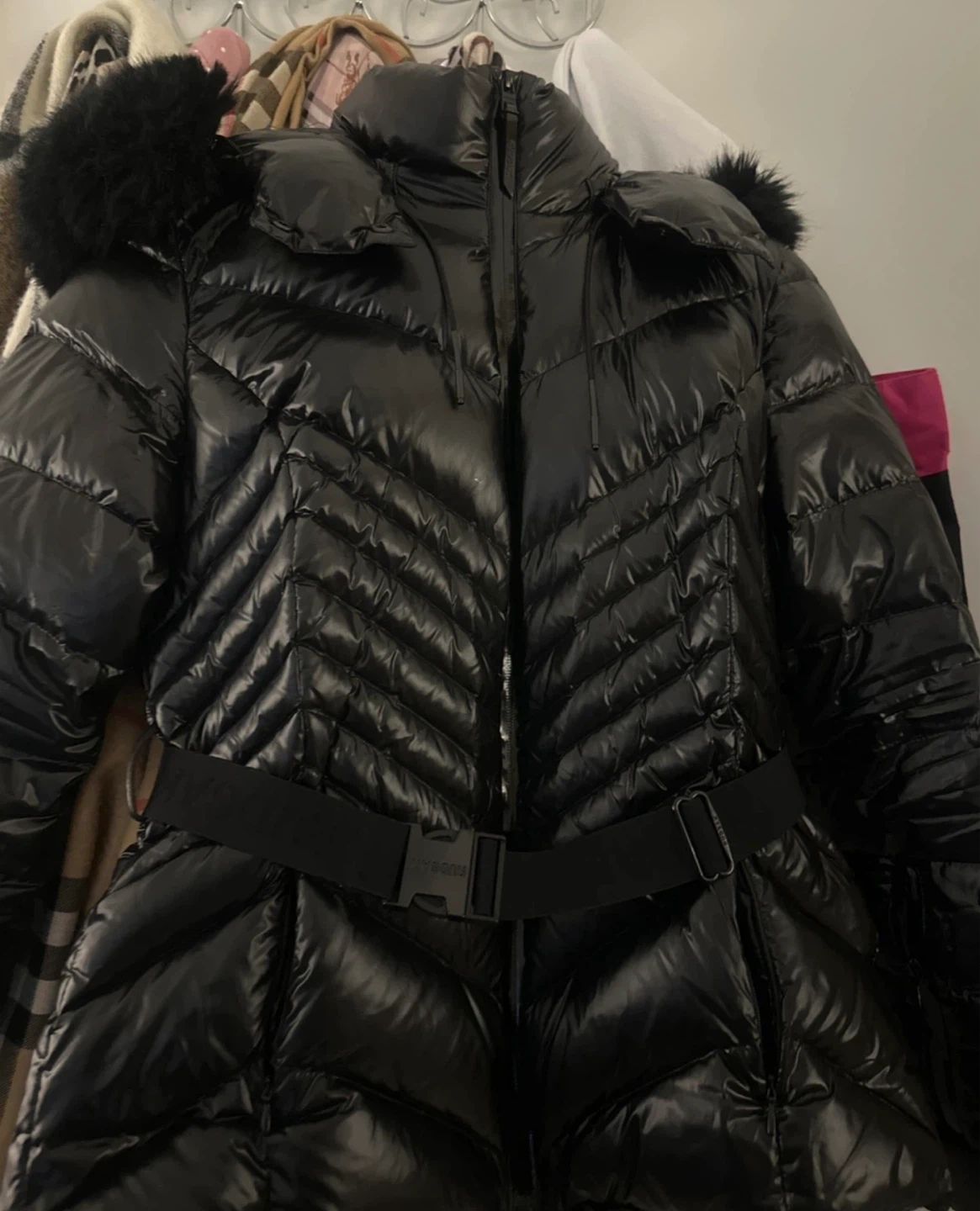 Black Puffer Jacket with Fur Trim Hood