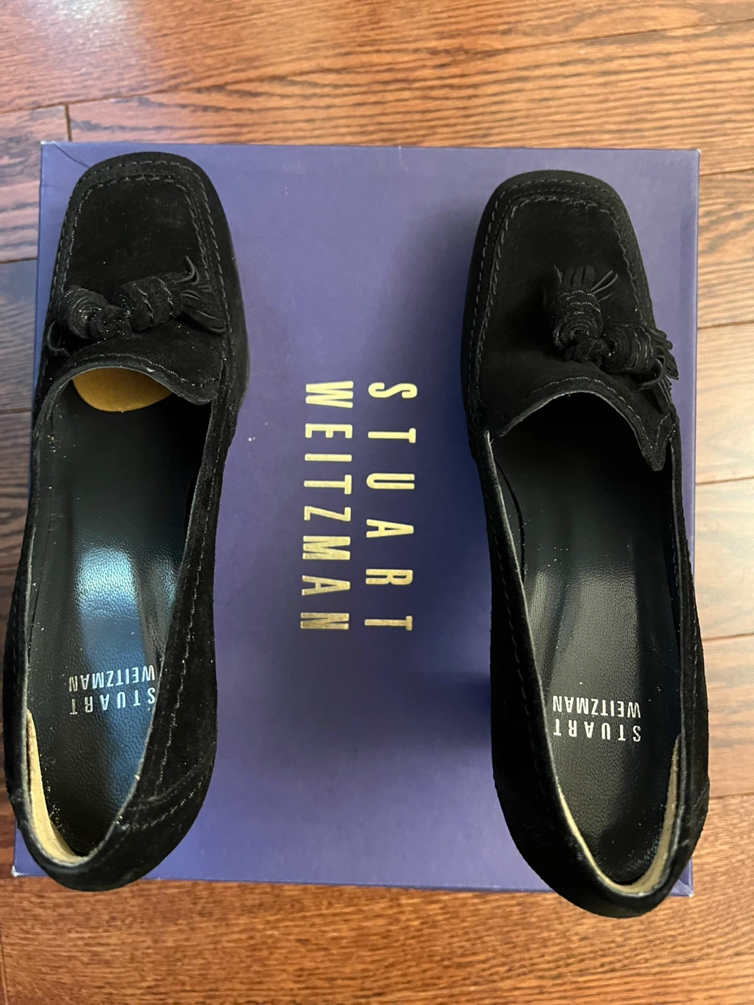Stuart Weitzman Black Suede Tassel Loafer Heels - photo 2