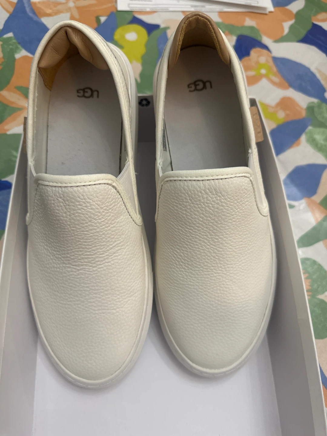 UGG White Leather Slip-On Sneakers