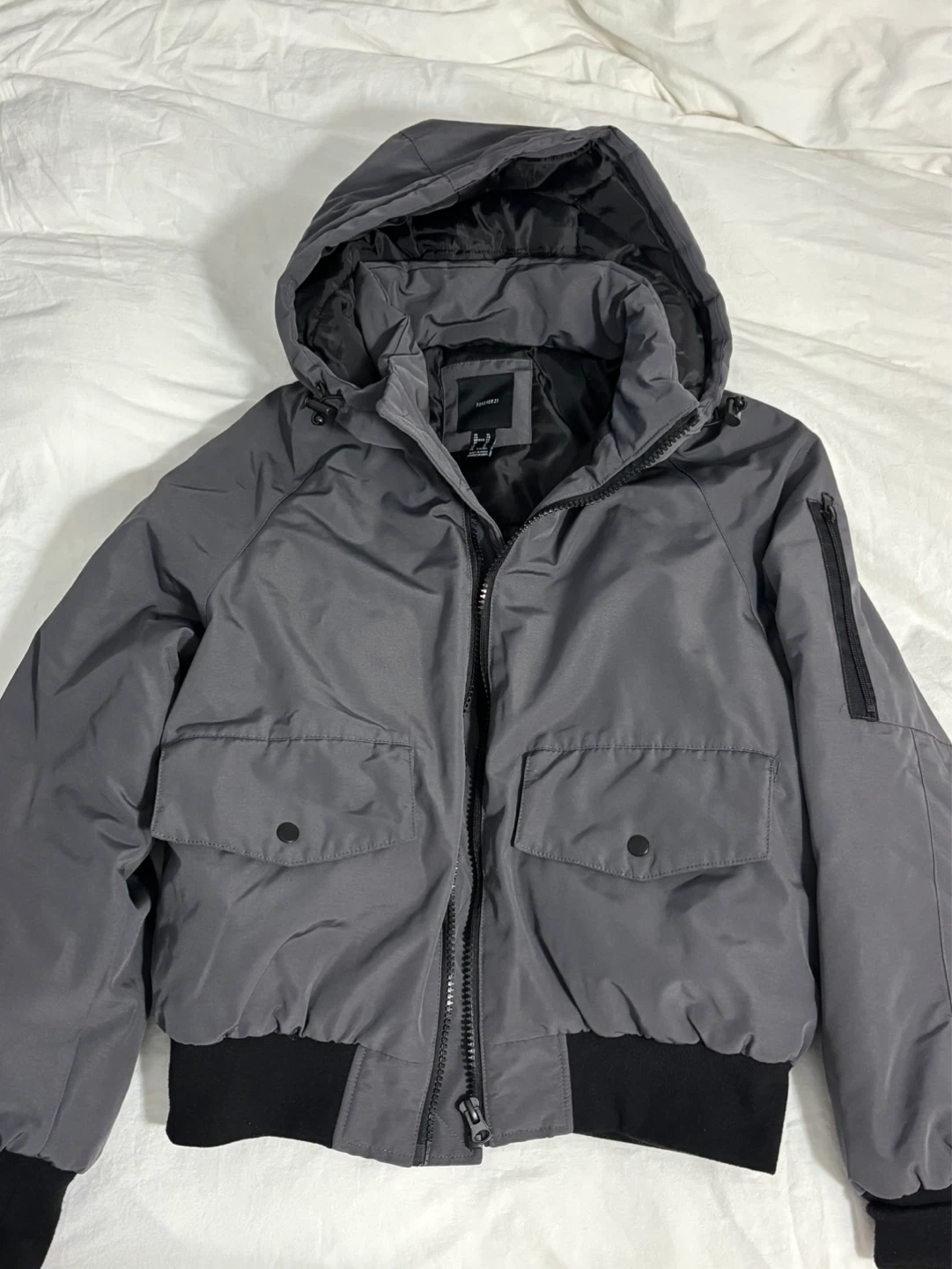 Forever 21 Grey Hooded Bomber Jacket - XL