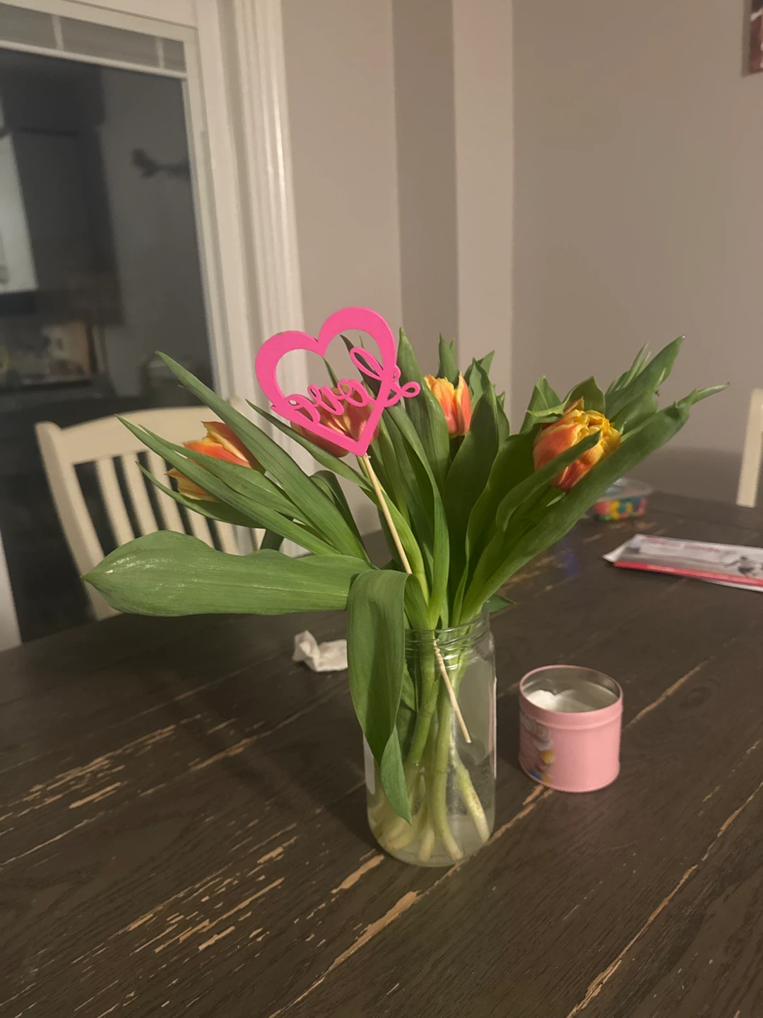 Tulip Bouquet with Pink "Love" Heart Pick