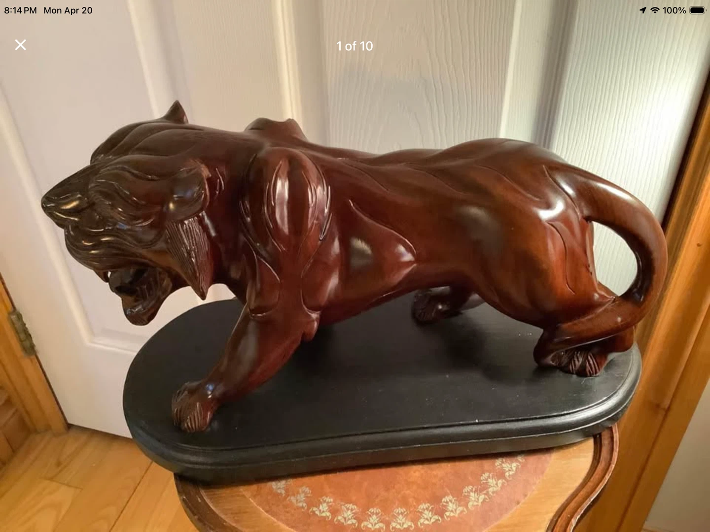 Lg Vt Hd Carved Ironwood Lion Sculpture on a Wd Base 🐞