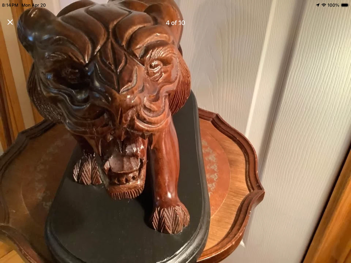 Lg Vt Hd Carved Ironwood Lion Sculpture on a Wd Base 🐞 - photo 4