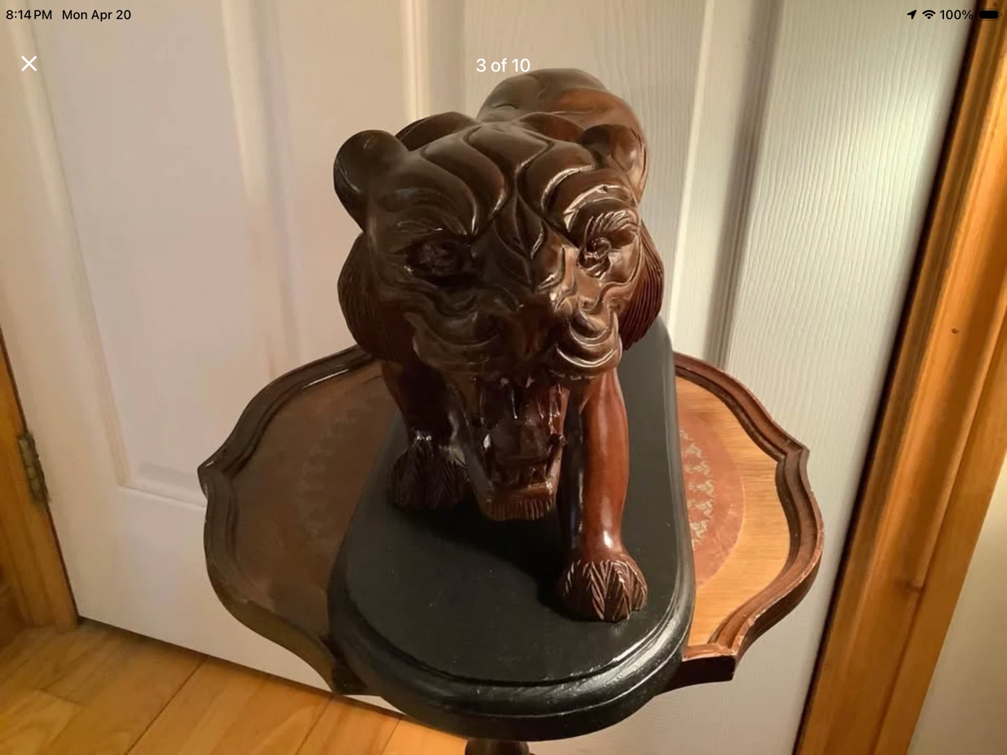 Lg Vt Hd Carved Ironwood Lion Sculpture on a Wd Base 🐞 - photo 3
