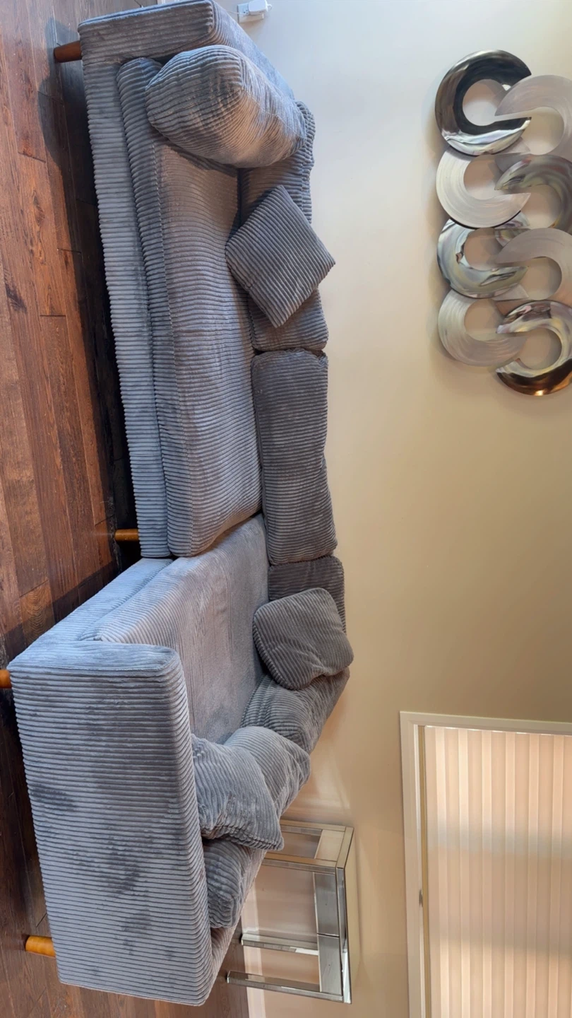 Grey Corduroy Sofa with Pillows - photo 2