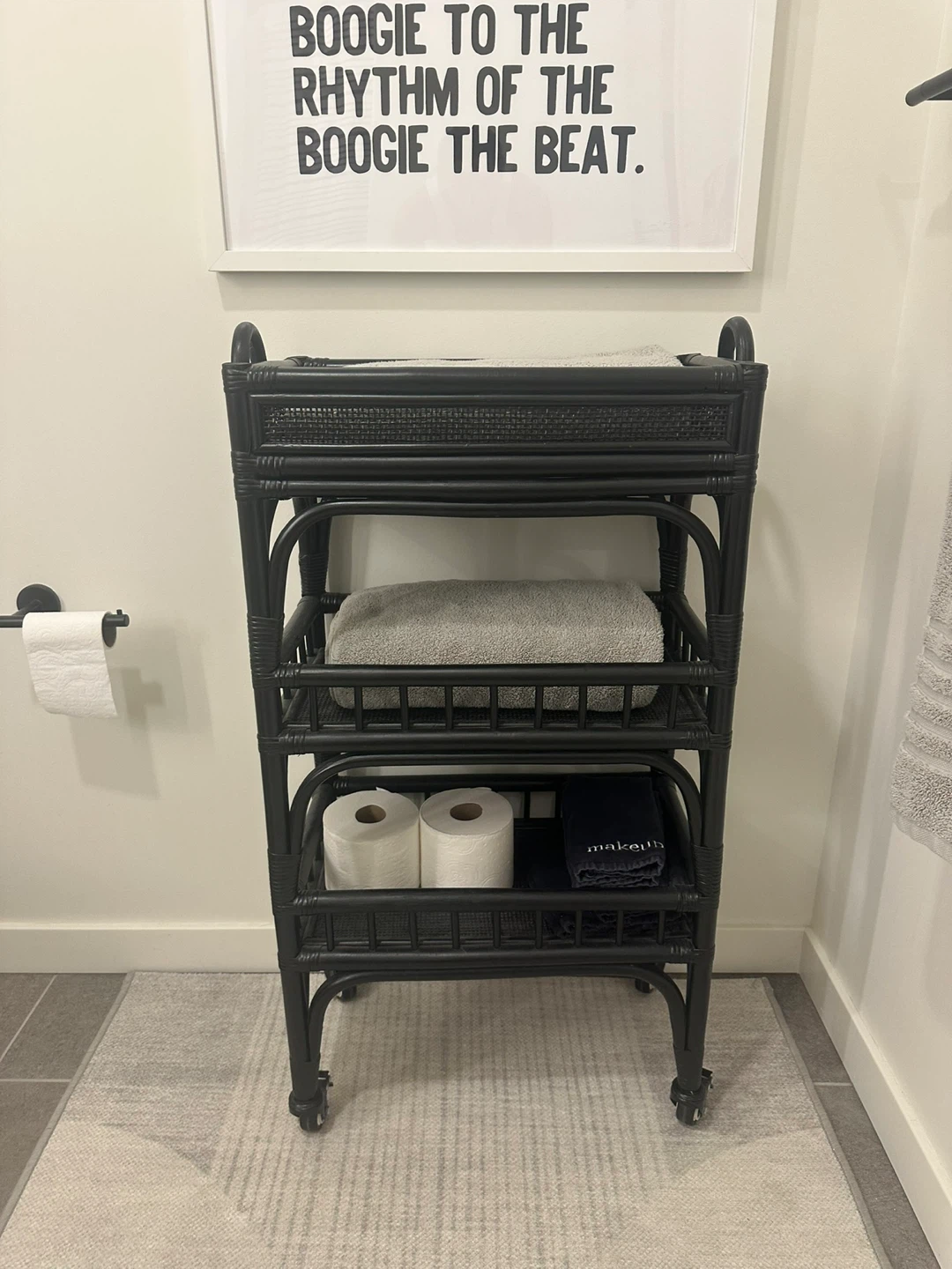 Black Wicker Storage Cart with Wheels