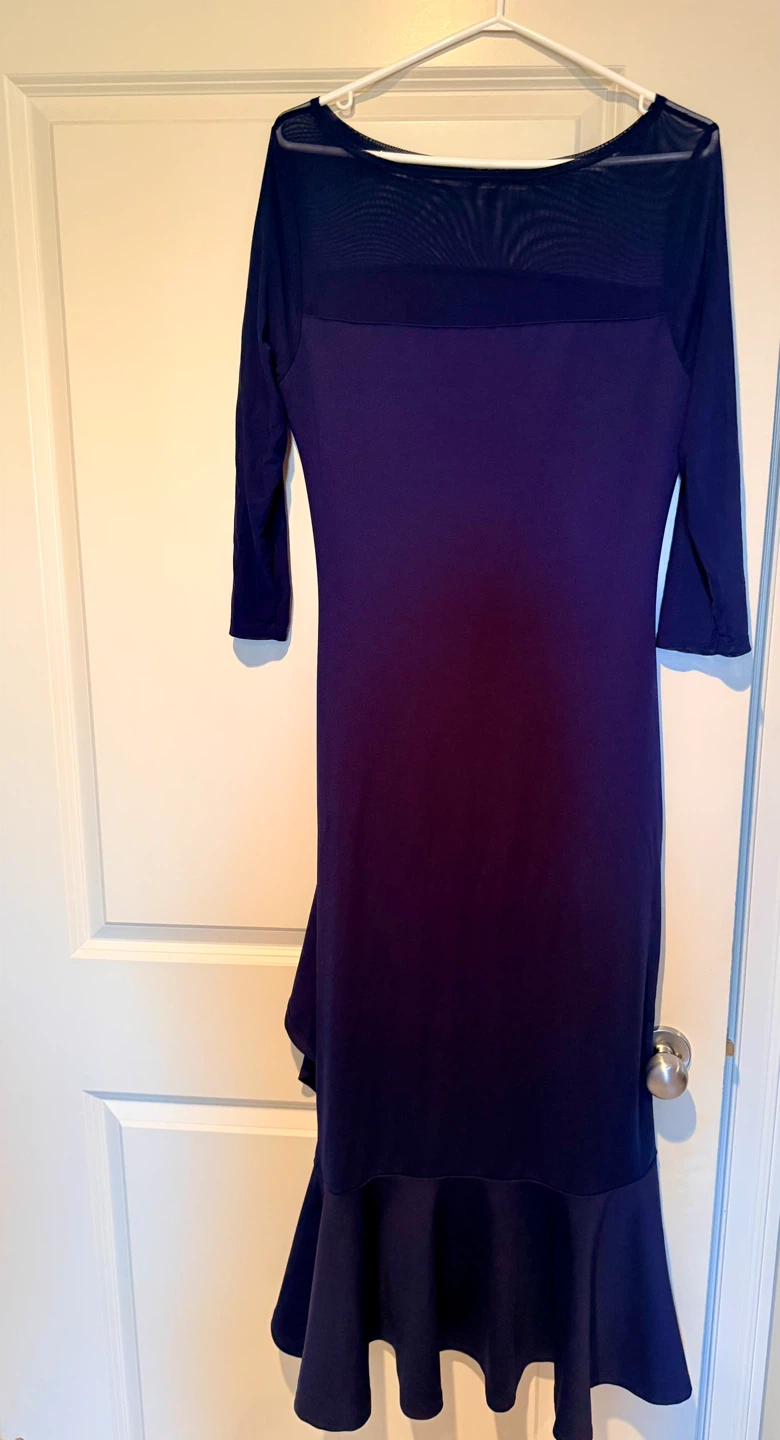 Navy Blue Midi Dress with Mesh Detail