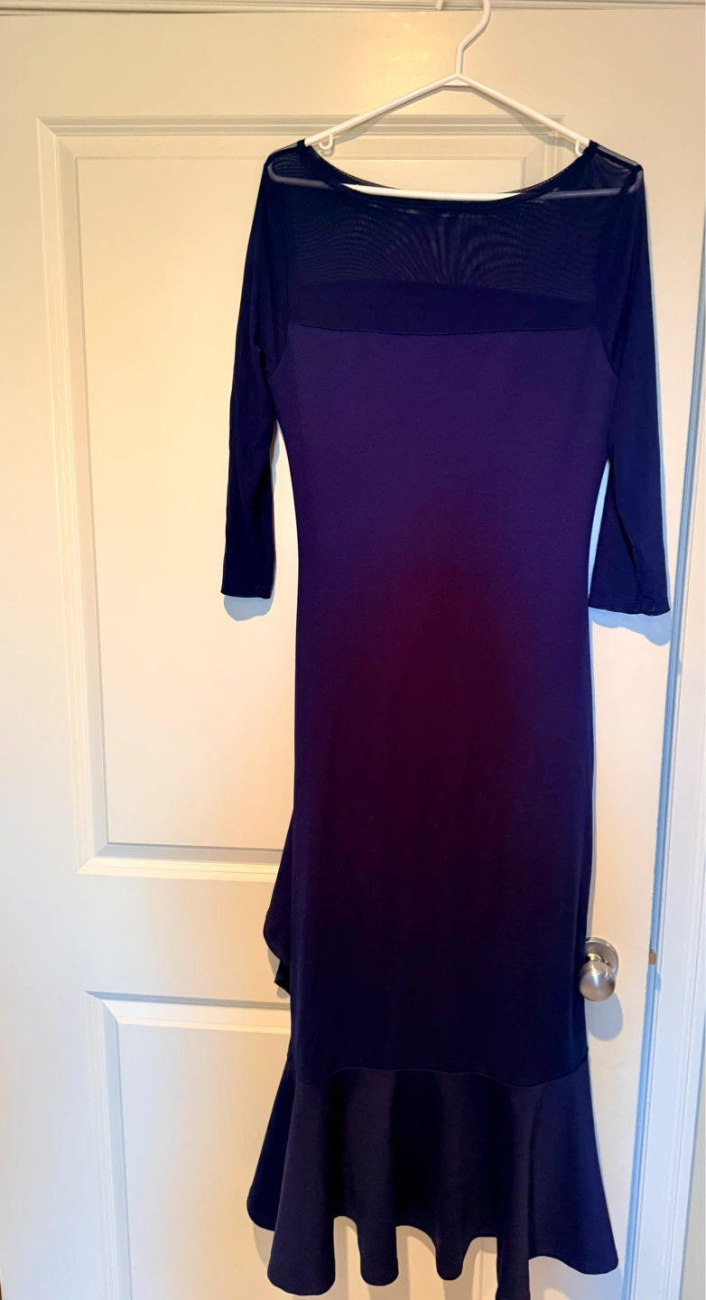 Navy Blue Midi Dress with Mesh Detail - photo 2