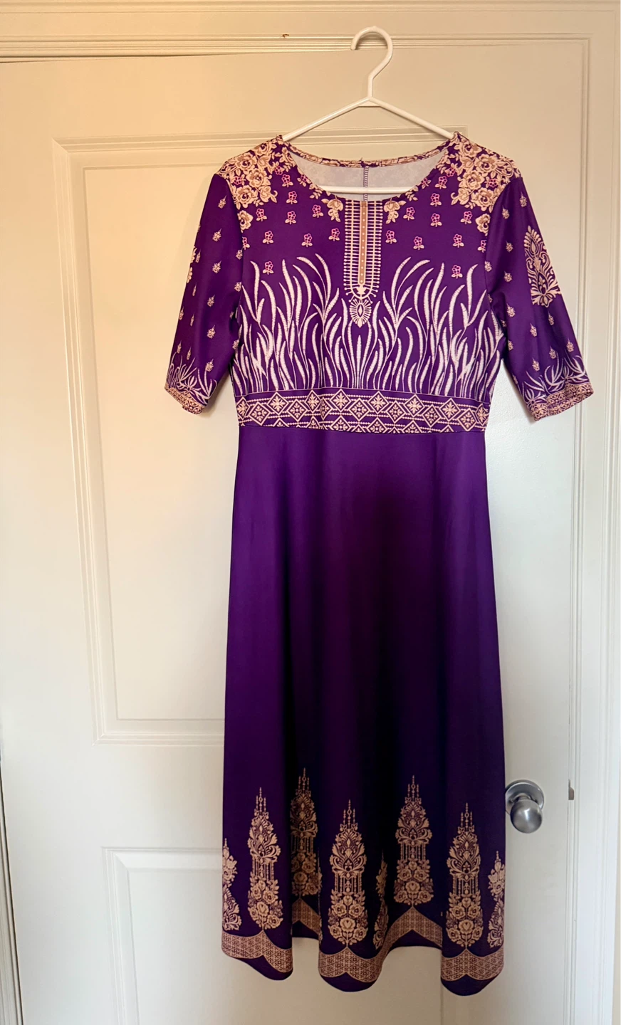 Purple Maxi Dress with Gold Print - photo 2