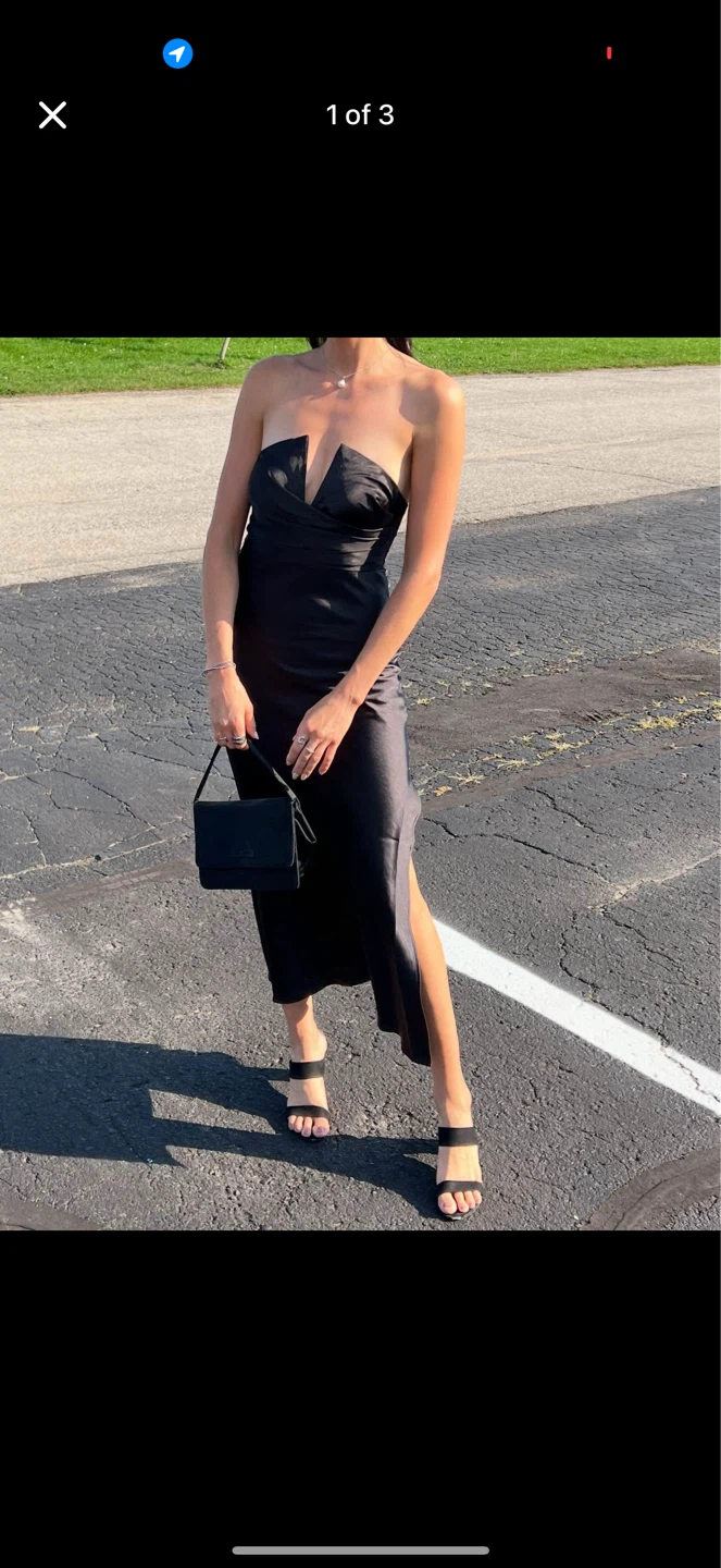 Black Satin Slip Dress with Side Slit