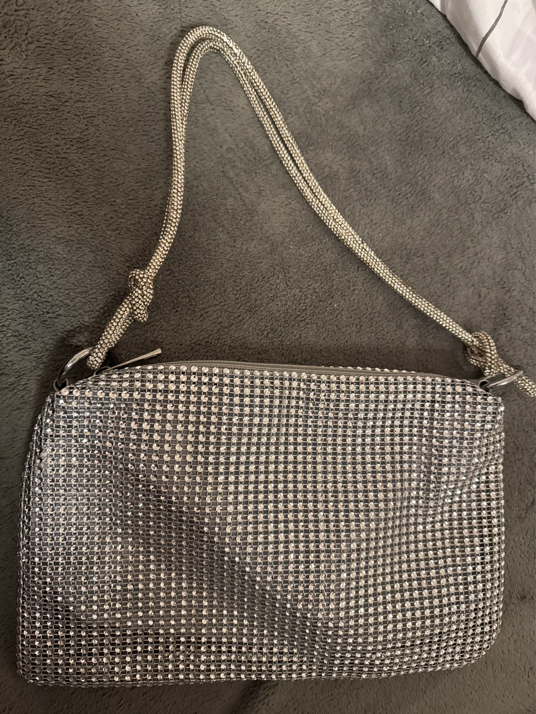 Silver Rhinestone Clutch with Chain Strap