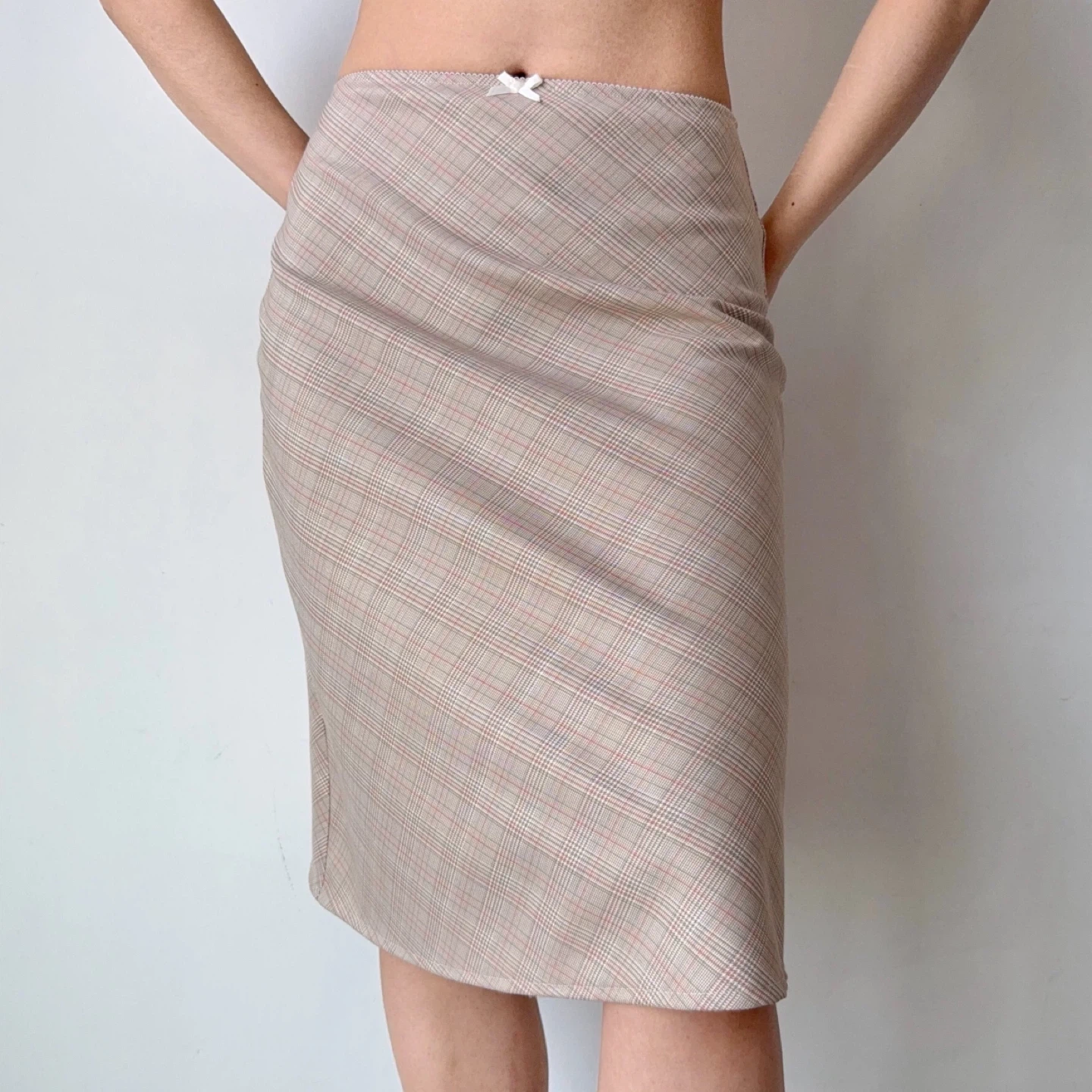 Plaid Midi Skirt with Bow Detail
