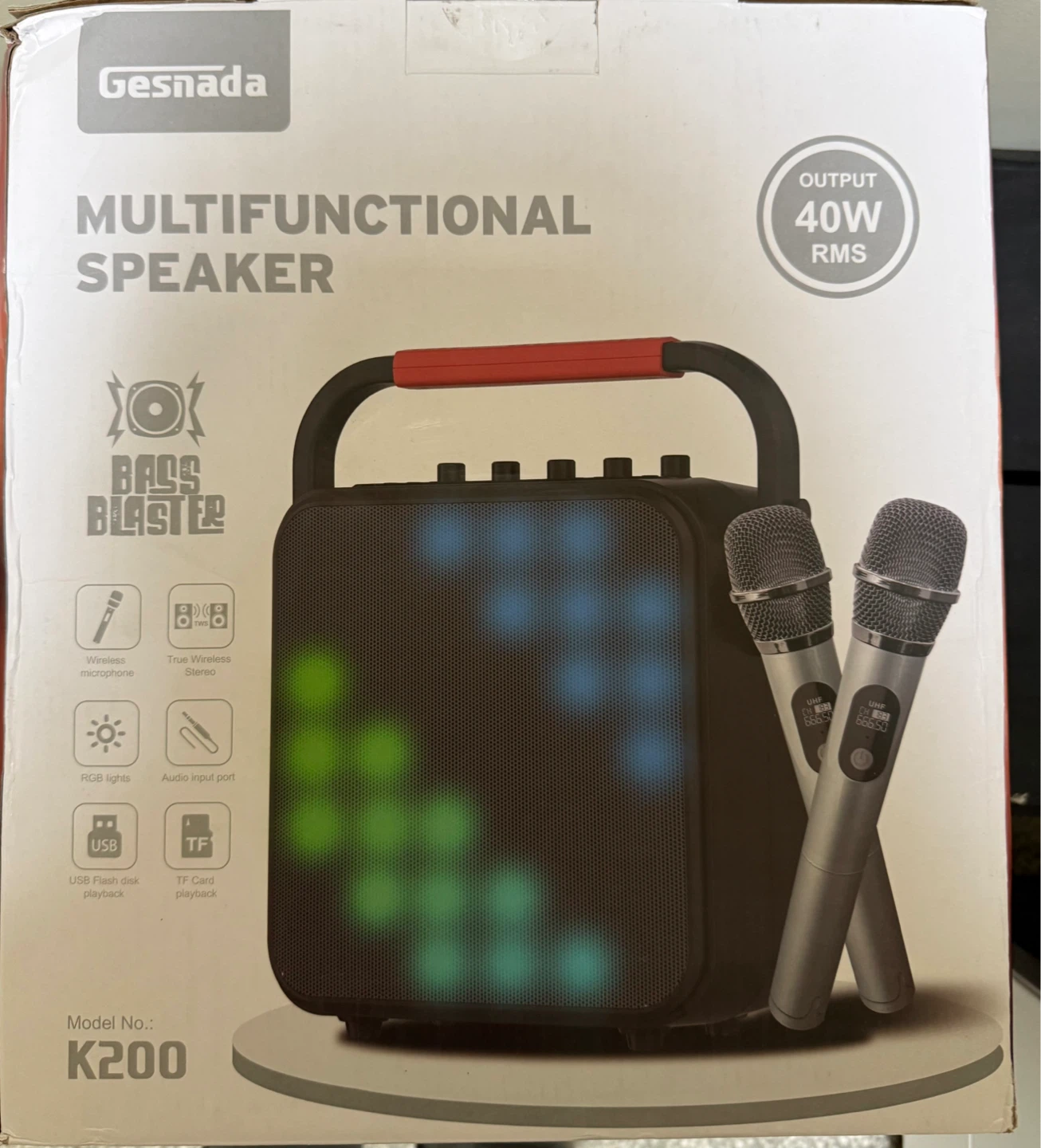 Gesnada K200 Multifunctional Speaker with 2 Wireless Microphones
