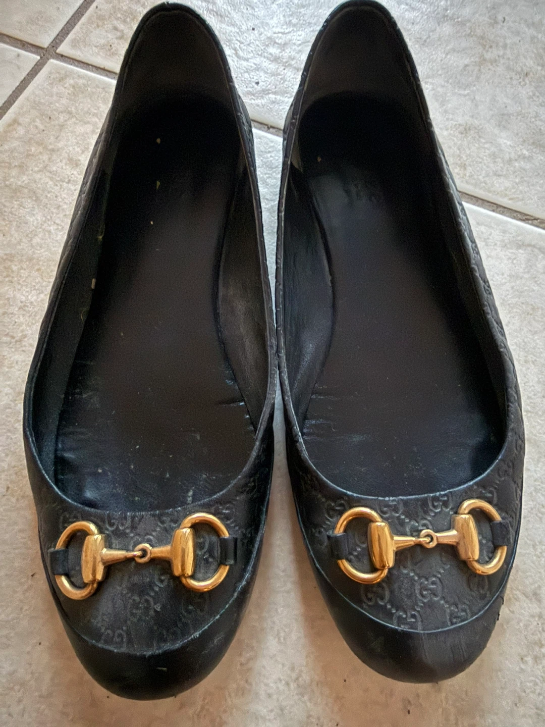 Gucci Black Leather Horsebit Flats