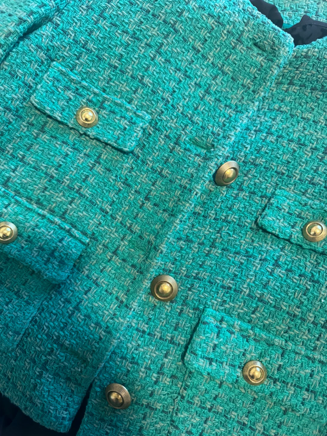 MNG Tweed Blazer Jacket - Green - Size M - photo 3