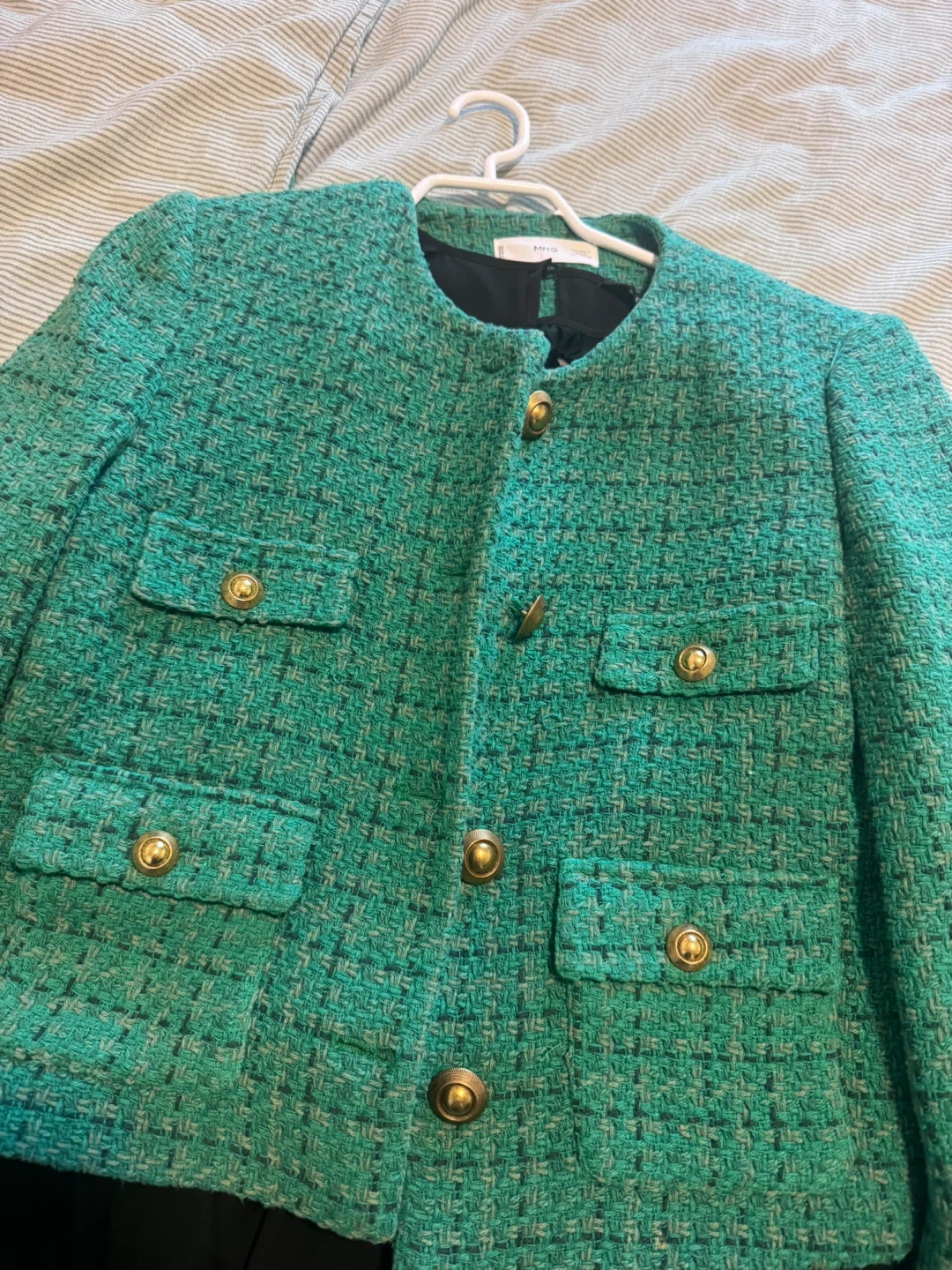 MNG Tweed Blazer Jacket - Green - Size M