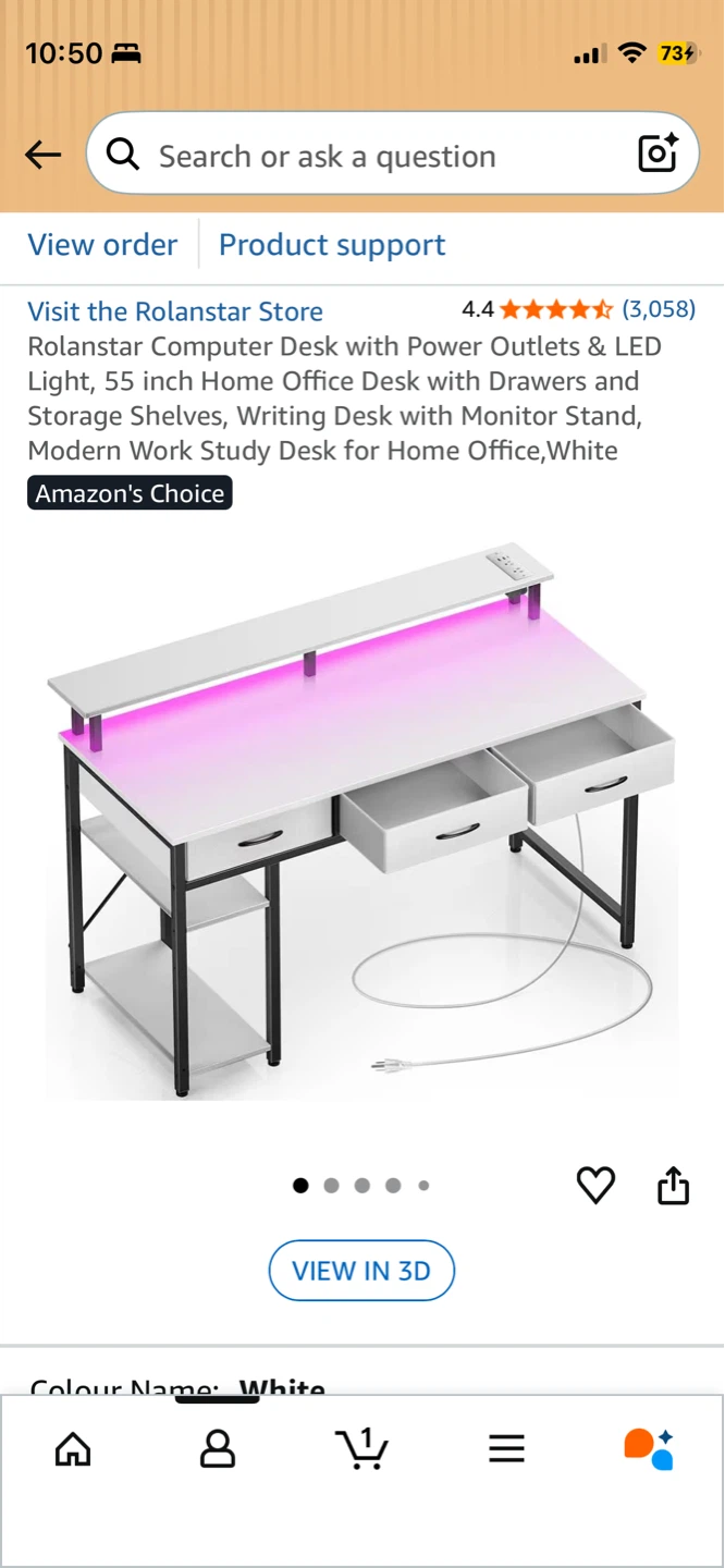 Rolamstar Computer Desk with Power Outlets & LED Light