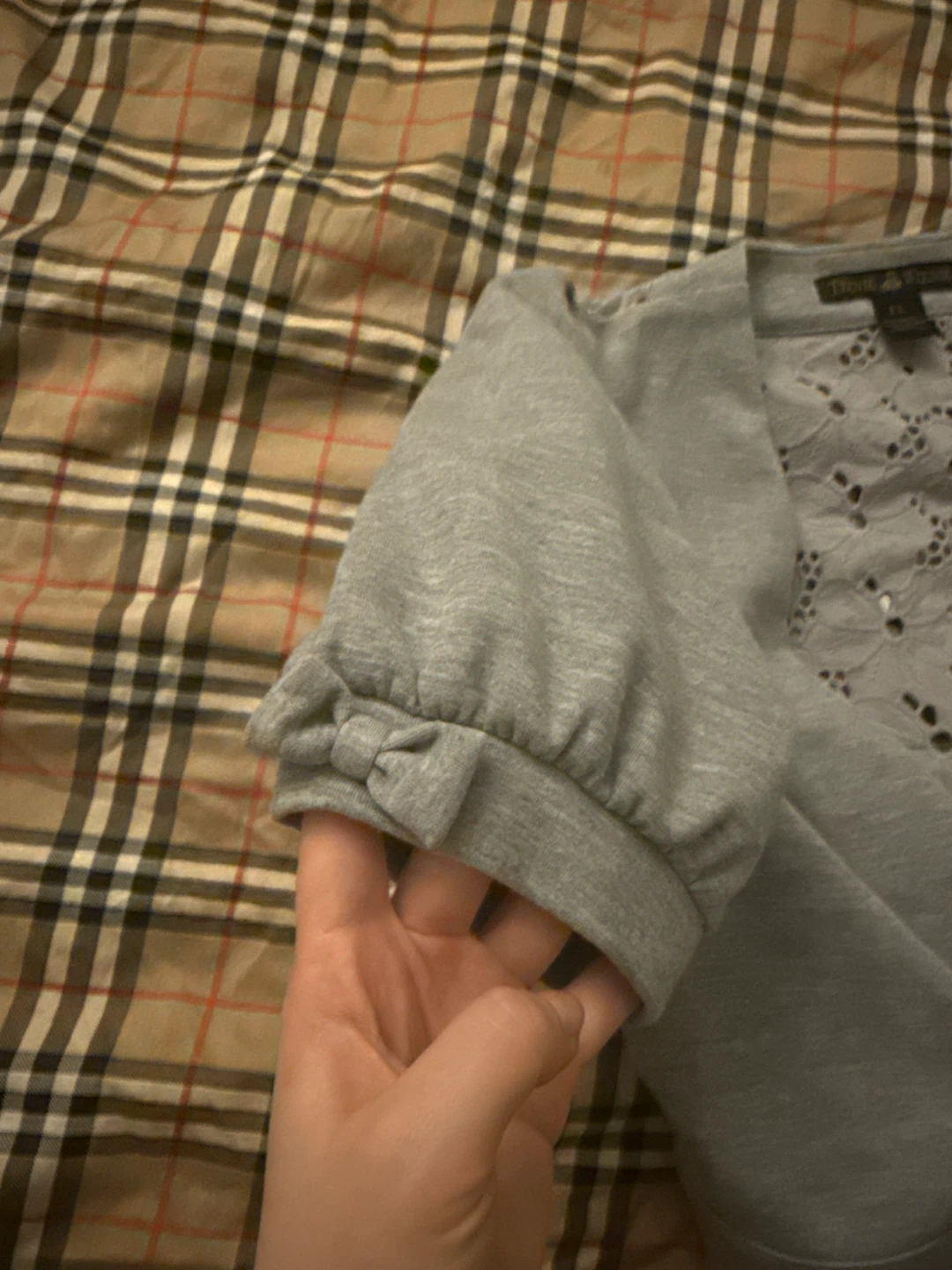 Teenie Weenie Grey Cropped Cardigan with Lace Back - Size L - photo 3