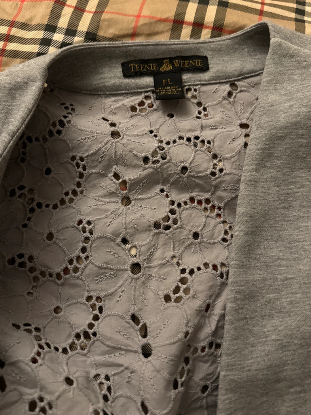 Teenie Weenie Grey Cropped Cardigan with Lace Back - Size L - photo 4
