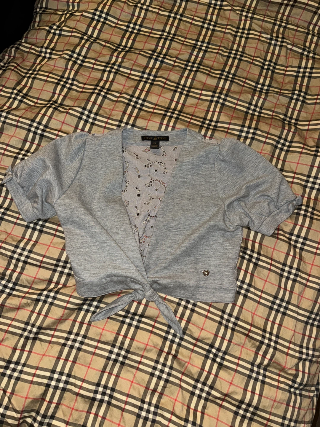 Teenie Weenie Grey Cropped Cardigan with Lace Back - Size L - photo 2