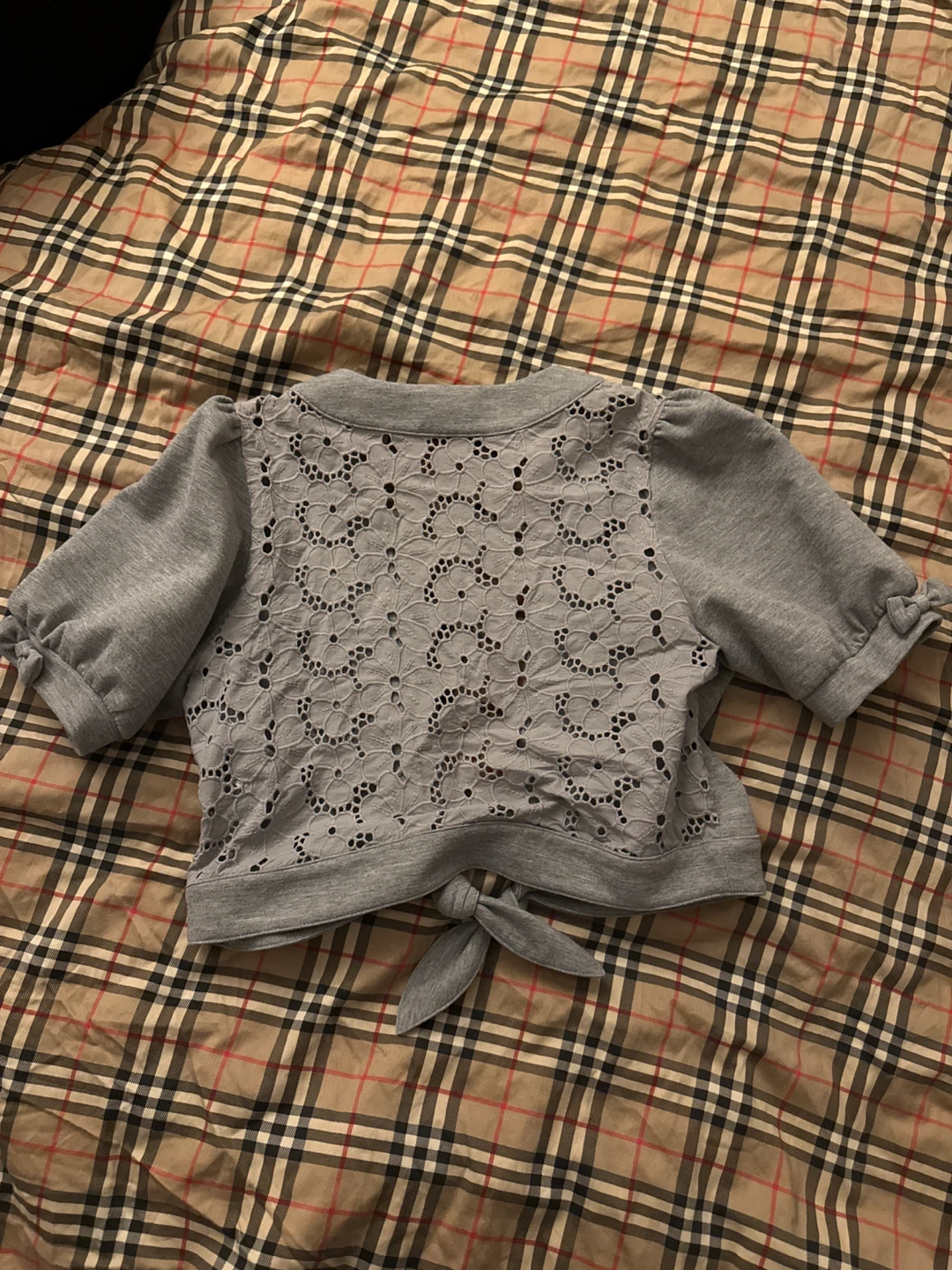 Teenie Weenie Grey Cropped Cardigan with Lace Back - Size L