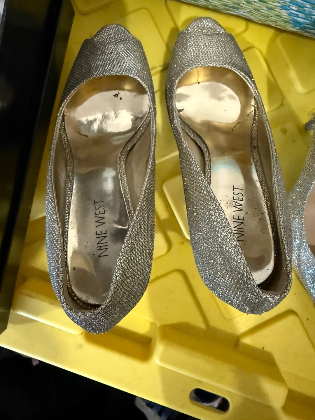 Nine West Women's Gold Glitter Peep-Toe Heels