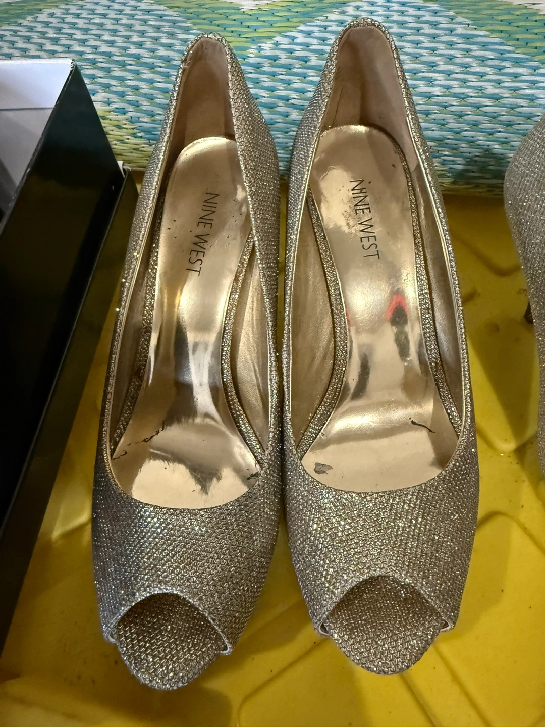 Nine West Women's Gold Glitter Peep-Toe Heels - photo 3