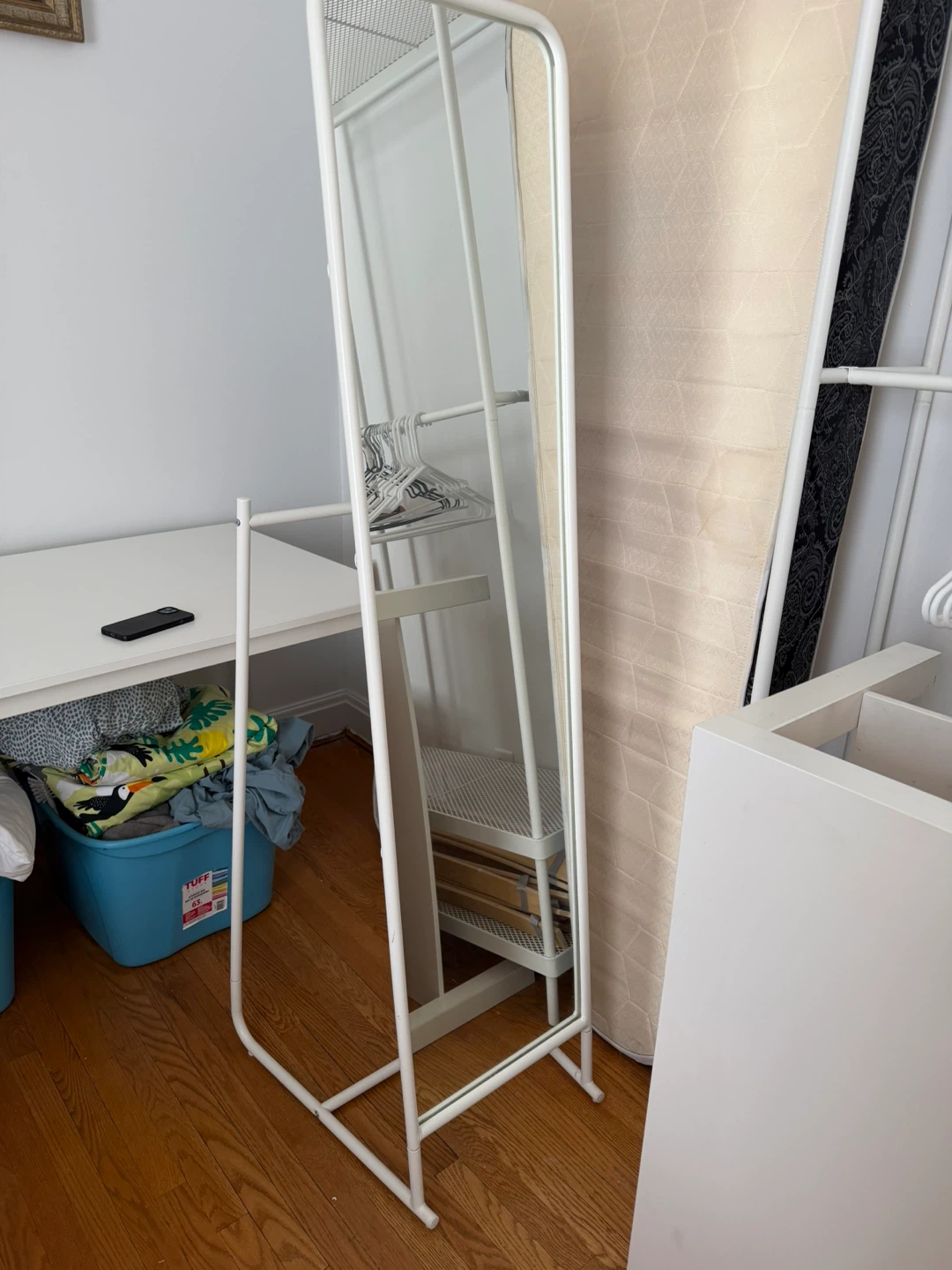 White Full Length Mirror with Hooks - photo 2