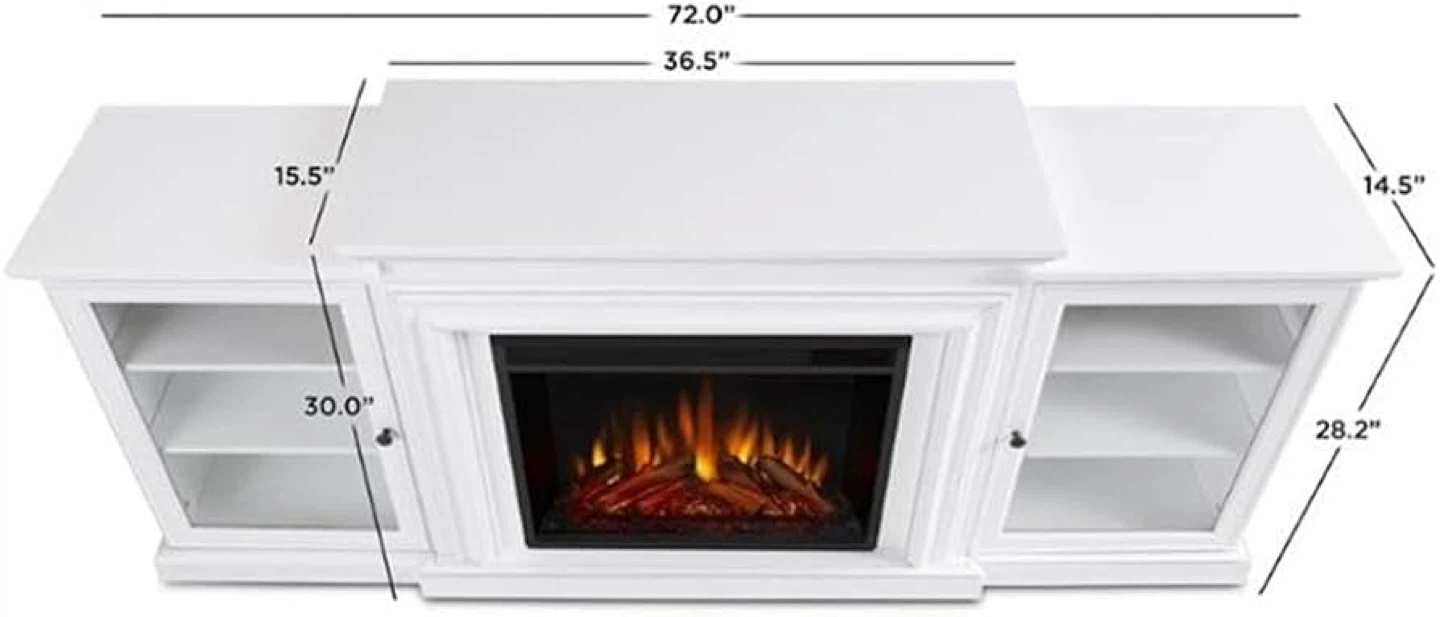 White Electric Fireplace TV Stand with Glass Cabinet Storage - photo 5