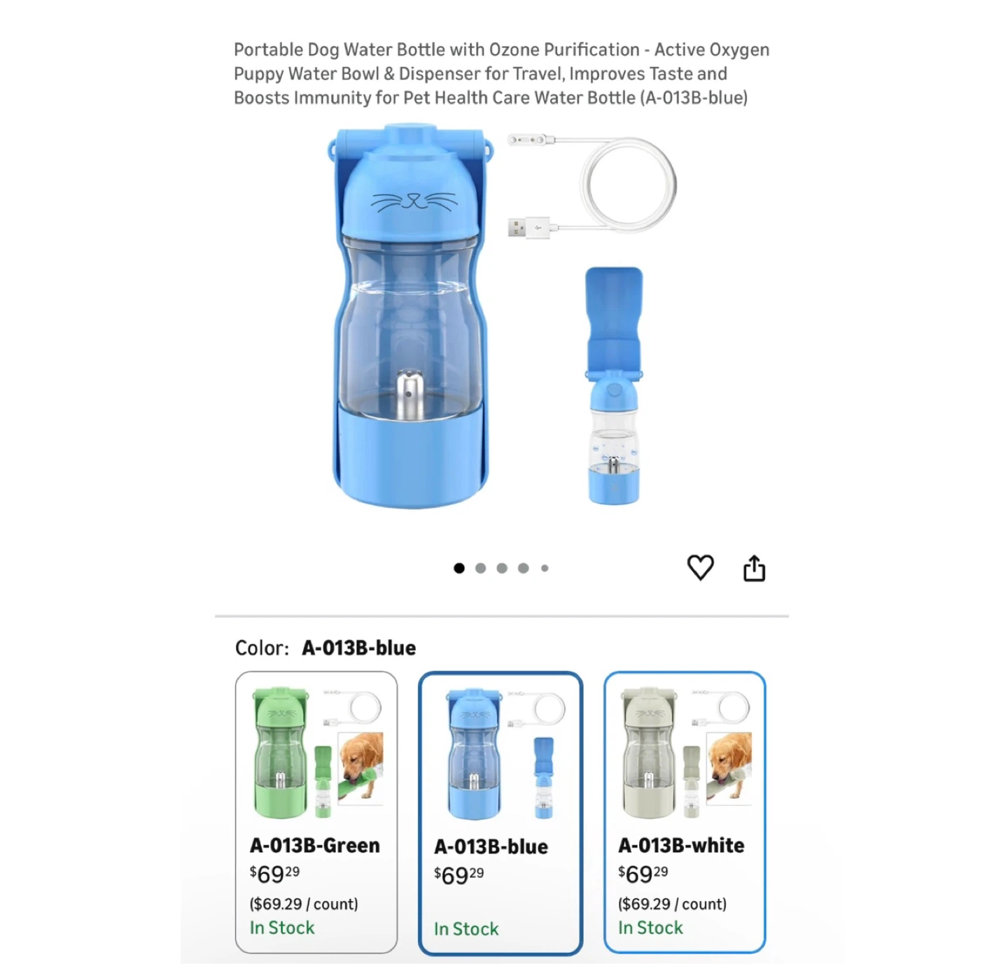 Brand new Portable Dog Water Bottle with Ozone Purification