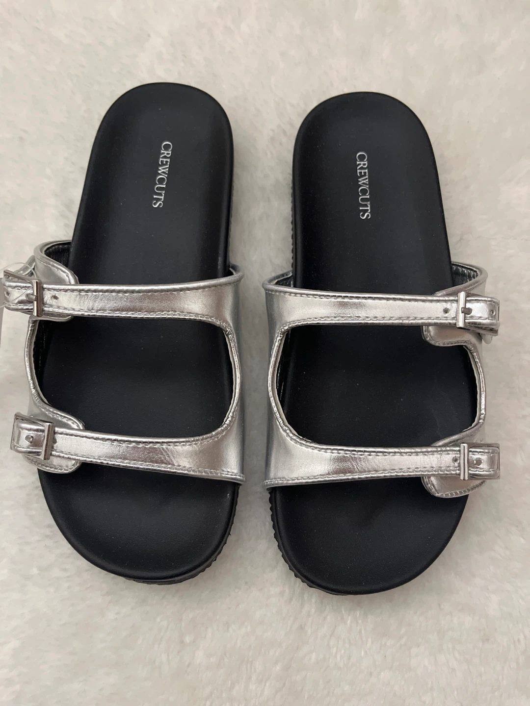Crewcuts Silver Double Strap Slide Sandals