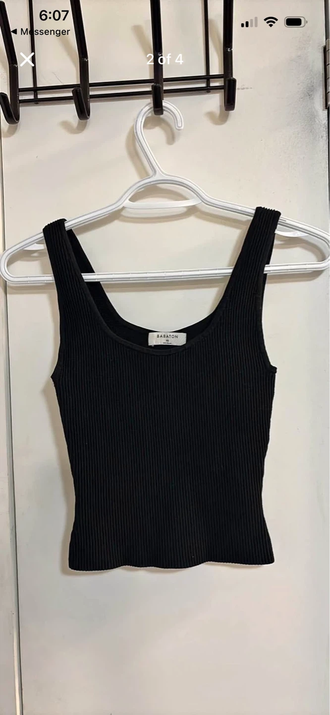 BABATON sculpt knit scoop neck black rib tank XS - photo 5